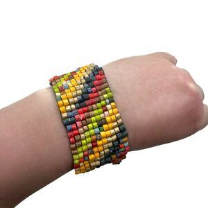 Rainbow Beaded Bracelet Pull Tighten Handmade Woven Adjustable Lightweight Boho